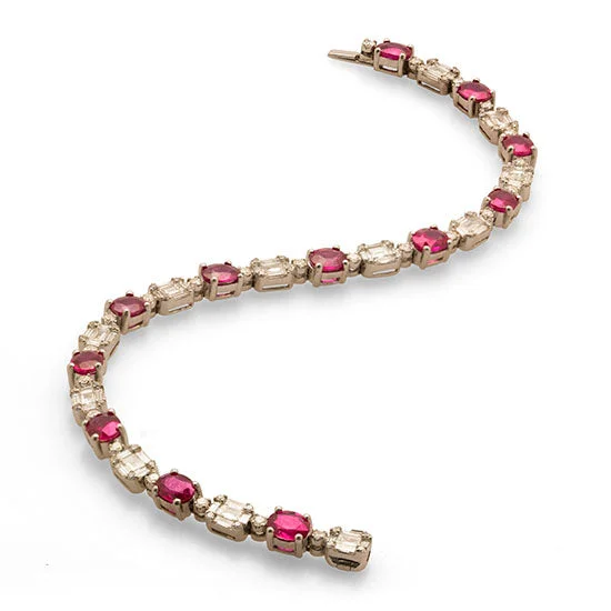 Bracelets With Pearls-Ruby & Diamond Tennis Bracelet