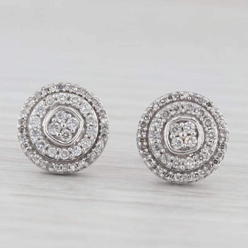 Sparkling Crystal Earrings For New Year-0.50ctw Diamond Halo Stud Earrings 10k White Gold