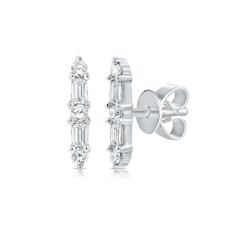 Handcrafted Earrings For Bohemian Style-14K White Gold Diamond Bar Earrings