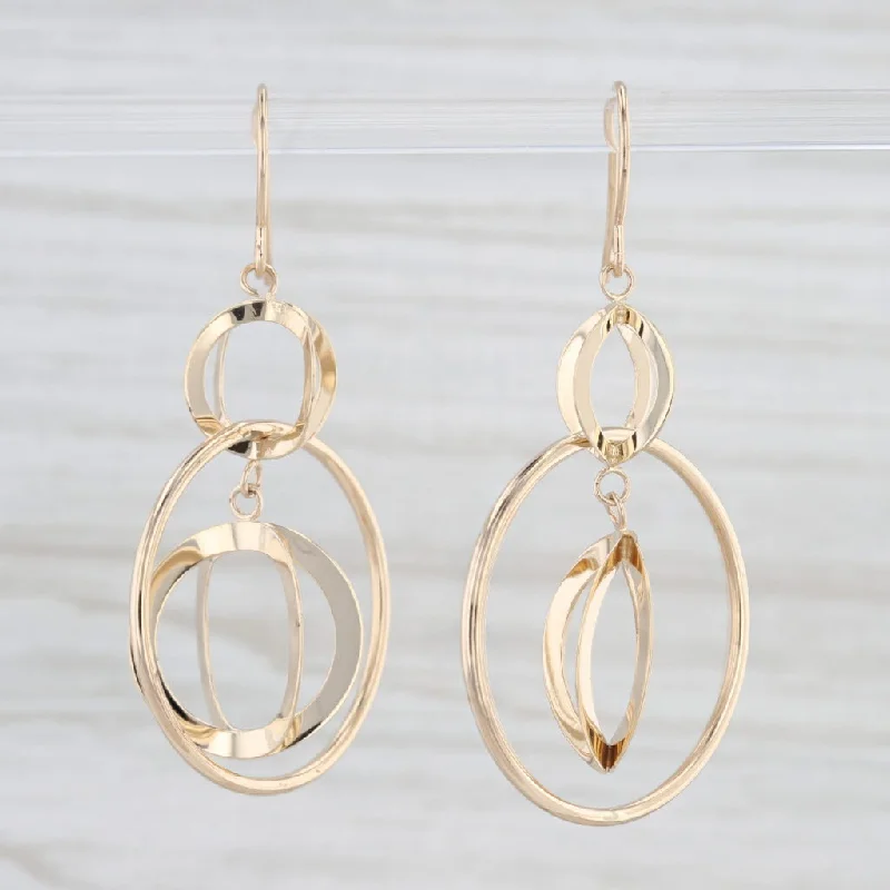 Double Hoop Earrings For Trendy Looks-Linked Circles Dangle Earrings 14k Yellow Gold Hook Posts