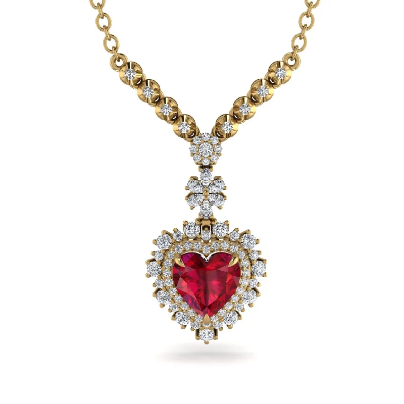 Silver Bar Necklaces For Elegant Simplicity-Heart Ruby Royal Vintage Gold Necklace - Gia No. 10