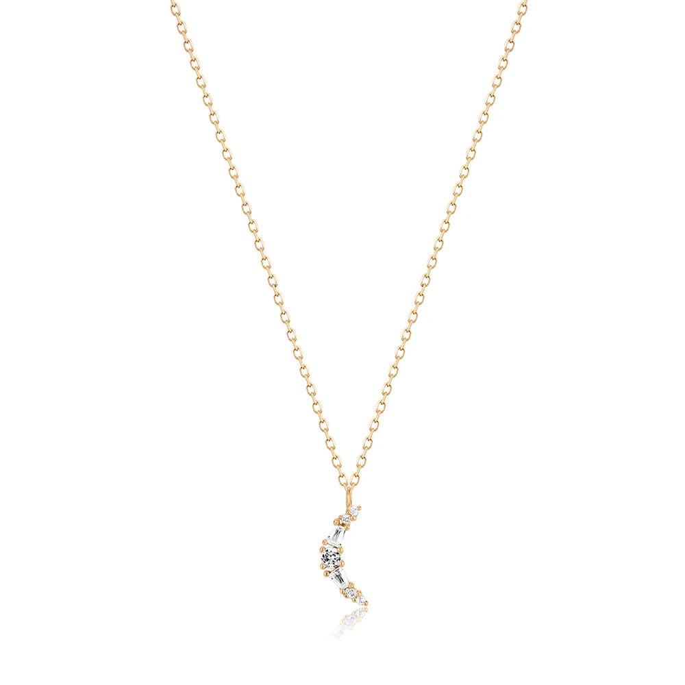 Trendy Pendant Necklaces For Casual Days-Phoenix White Sapphire Crescent Moon Necklace