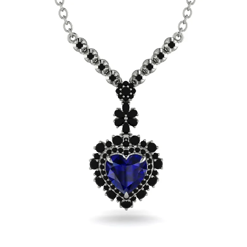 Vintage Inspired Charm Necklaces For Retro Style-Heart Sapphire Royal Vintage Gold Necklace - Gia No. 45