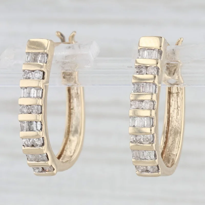 Designer Earrings For Fashionable Style-0.50ctw Diamond Oval Hoop Earrings 10k Yellow Gold Snap Top Hoops