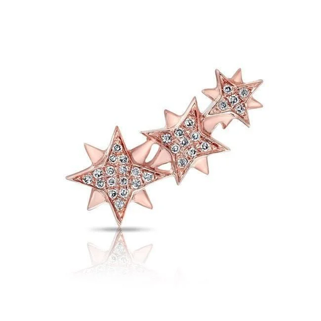 Fashion Crystal Earrings For Glamorous Looks-14K Rose Gold Triple Star Ear Climber