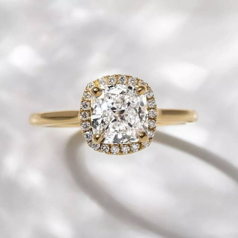 Vintage Inspired Engagement Rings For Brides-Cushion Engagement Ring (Yellow Silver)