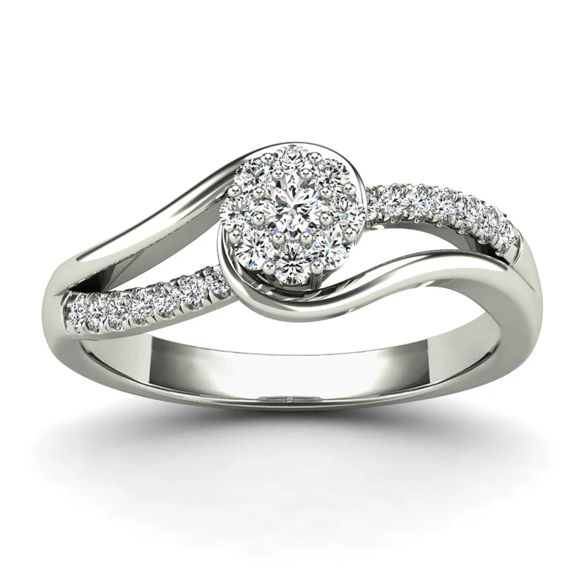 Unique Diamond Rings For Custom Engagements-Diamond Flower Engagement Ring (14K)