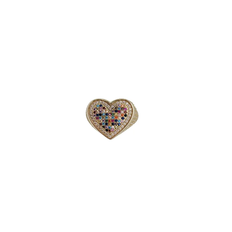 Stunning Engagement Rings For Romantic Proposals-Puffy Pave Colorful Heart Ring (14K)