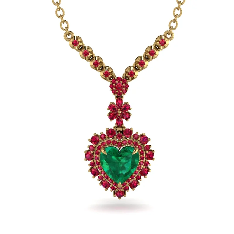 Elegant Crystal Chain Necklaces For Weddings-Heart Emerald Royal Vintage Gold Necklace - Gia No. 49