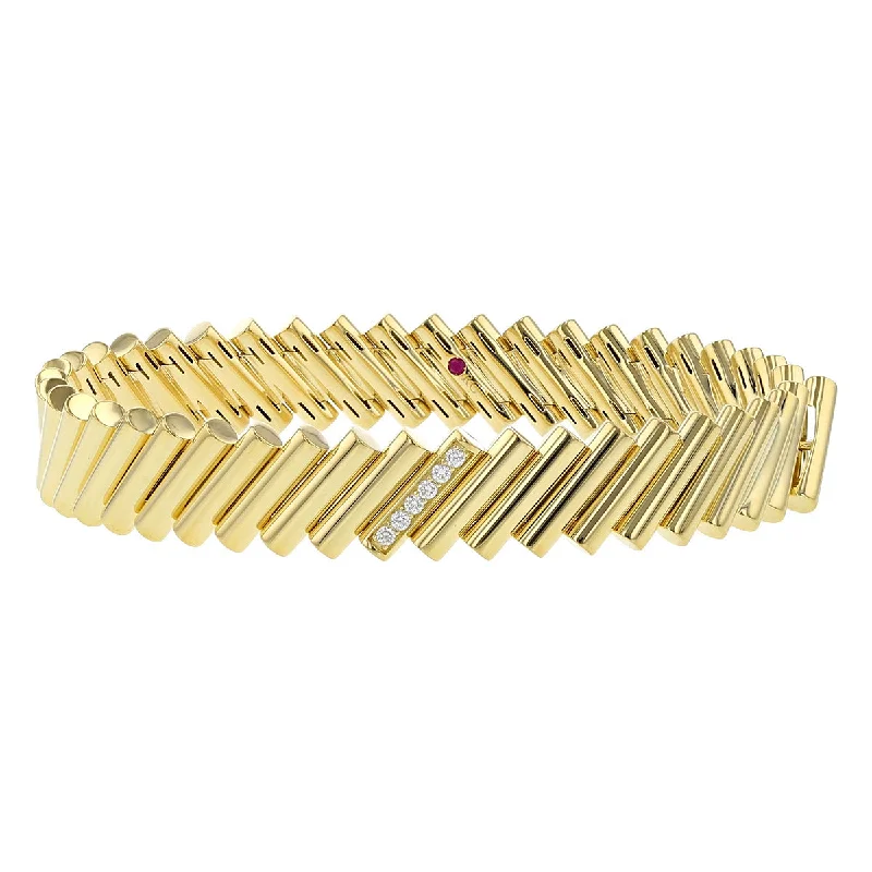 Bangles For Holiday Parties-18K Domino Yellow Gold and Diamond Accent Hinged Bangle