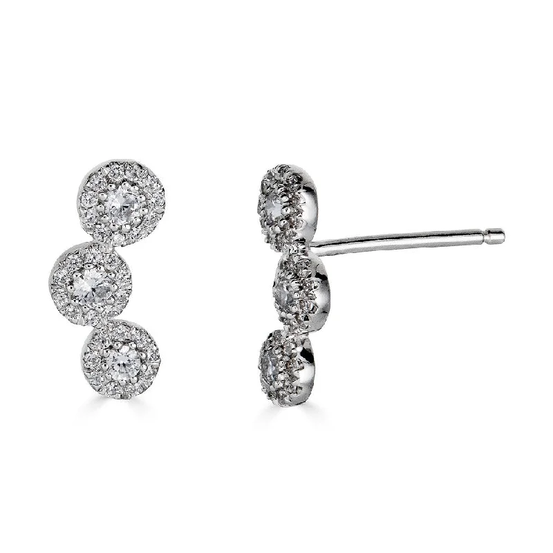 Beautiful Dangle Earrings For Bridal Wear-14K Diamond 3 Halo Stud Earrings