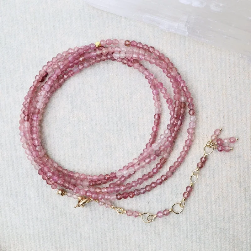 Statement Bar Necklaces For Bold Looks-14k Pink Tourmaline Wrap Bracelet & Necklace