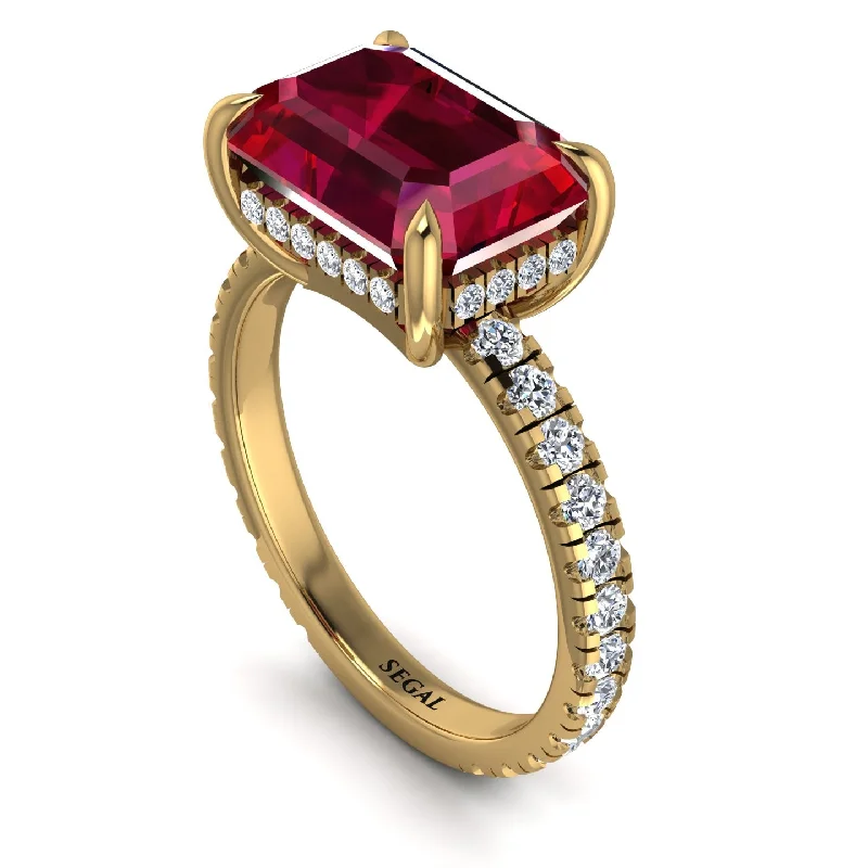 Dainty Rings For Minimalist Fashion-Emerald-Cut Ruby Pavé Engagement Ring - Daphne No. 10