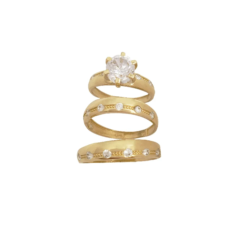 Unique Engagement Rings For Non-Traditional Brides-Zirconia Stone-Set Three-Piece-Set Wedding Ring (14K)