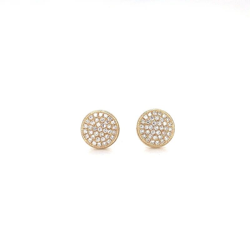 Simple Hoop Earrings For Everyday Style-14K Yellow Gold Diamond Large Domed Disc Stud Earrings