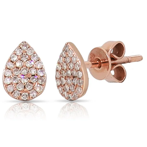 Colorful Gemstone Earrings For Playful Looks-14K Rose Gold Pave Diamond Pear Shaped Earrings