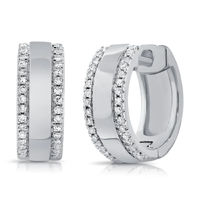 Elegant Pearl Stud Earrings For Bridesmaids-14K White Gold Diamond Medium Huggie Earrings