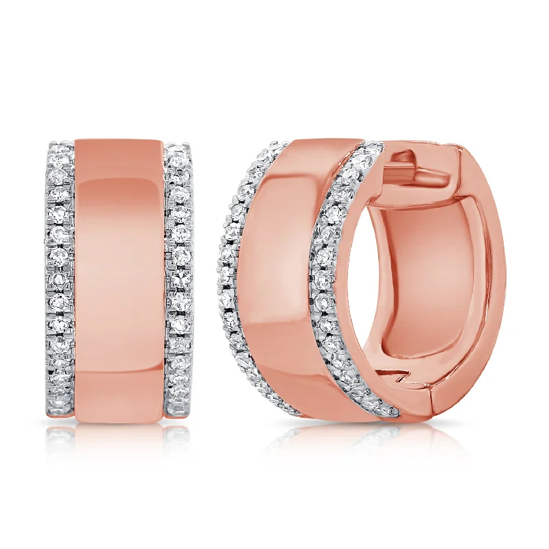 Classic Crystal Earrings For Wedding Style-14K Rose Gold Diamond Outline Large Huggie Earrings