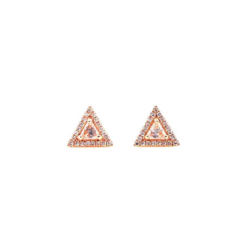 Modern Pearl Earrings For Unique Looks-14K Rose Gold Diamond Trillion White Topaz Earrings