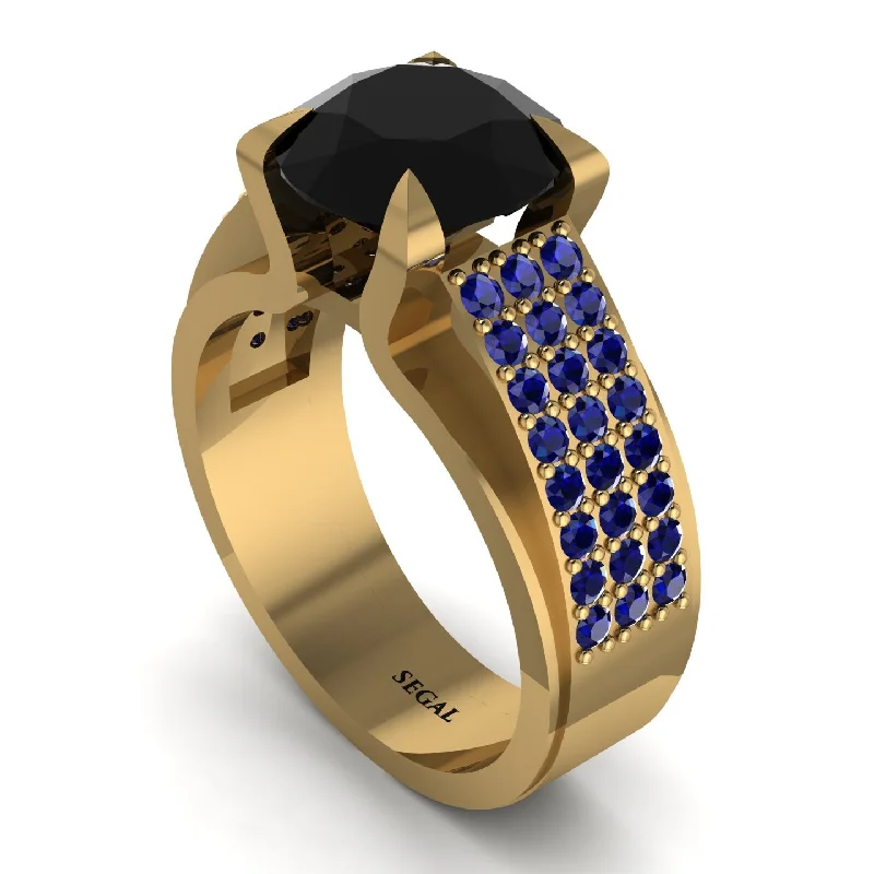 Elegant Sapphire Rings For Engagement-Round Cut Black Diamond 14K Gold Pave Engagement Ring - Saylor No. 67