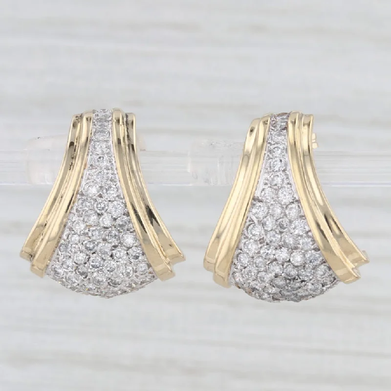 Elegant Earrings For Formal Occasions-2ctw Diamond J-Hook Tapering Drop Earrings 14k Yellow White Gold