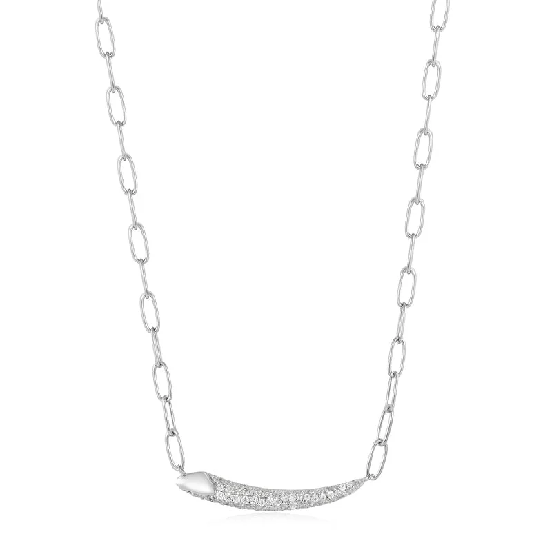 Beautiful Multi-Layered Necklaces For Trendy Wear-Silver Pavé Bar Chain Necklace