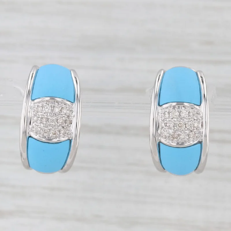 Cute Stud Earrings For Kids-Lab Created Turquoise 0.15ctw Diamond Drop Earrings 14k White Gold Omega Backs