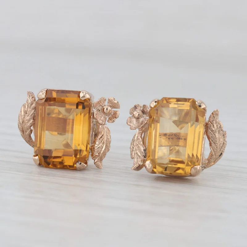 Cute Pearl Stud Earrings For Kids-7.35ctw Citrine Floral Stud Earrings 10k Yellow Gold Pierced Vintage