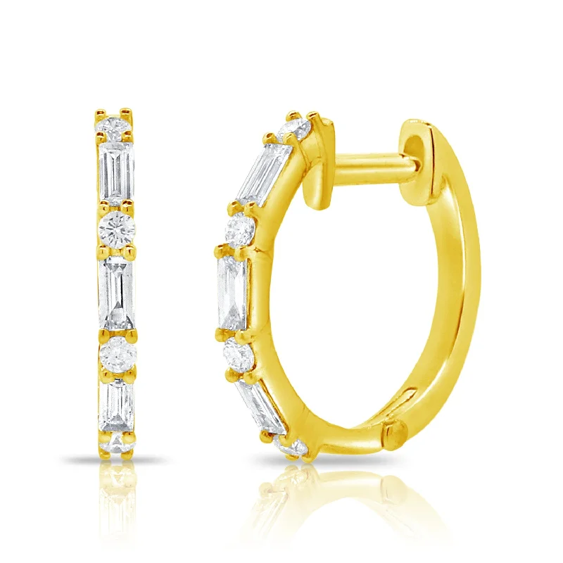 Stunning Gold Earrings For Special Occasions-14K Yellow Gold Diamond Huggie Earrings