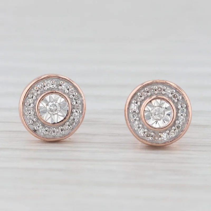 Lightweight Drop Earrings For Comfort-Round Diamond Halo Stud Earrings 10k Rose Gold