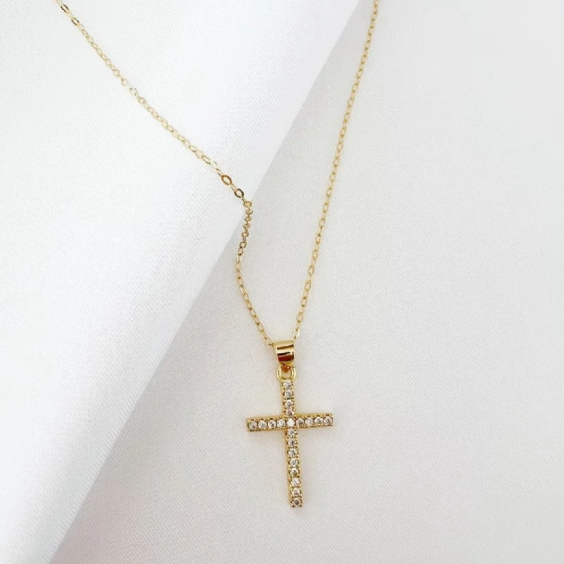 Elegant Pearl Chain Necklaces For Wedding Style-Cross Religious Cz Necklace Gold Filled