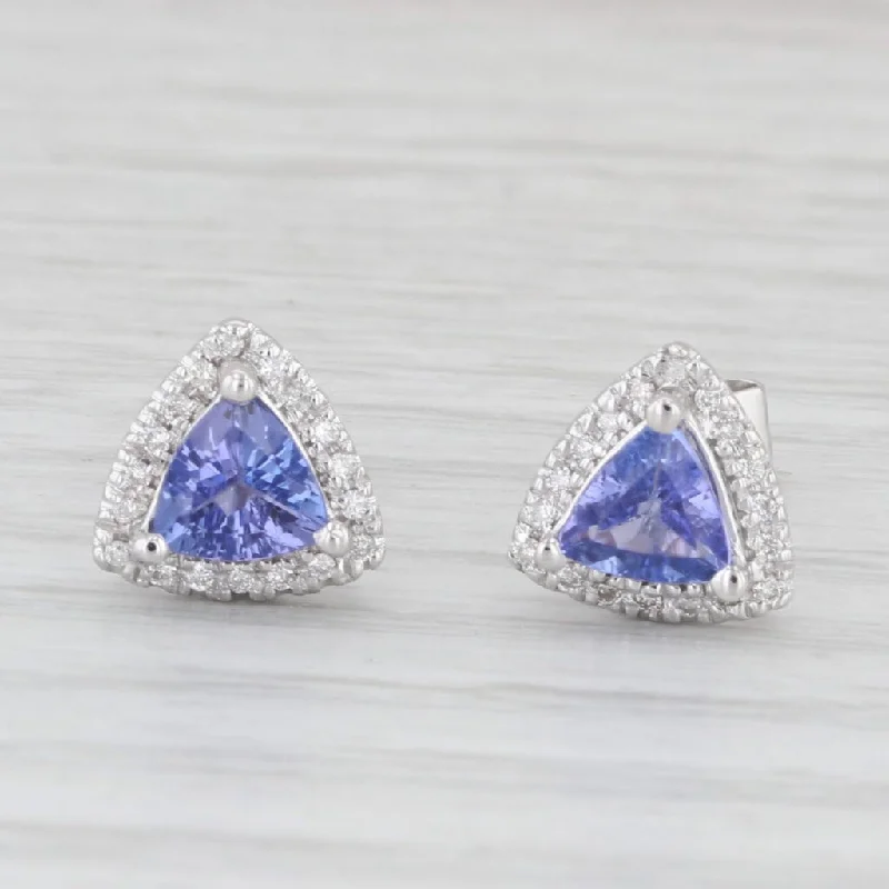 Gemstone Earrings For Vibrant Styles-0.94ctw Tanzanite Diamond Halo Stud Earrings 18k White Gold