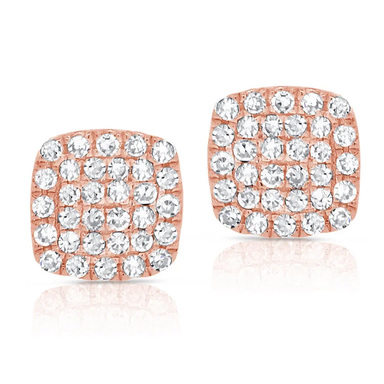 Large Statement Earrings For Fashionistas-14K Rose Gold Diamond Cushion Shape Earrings