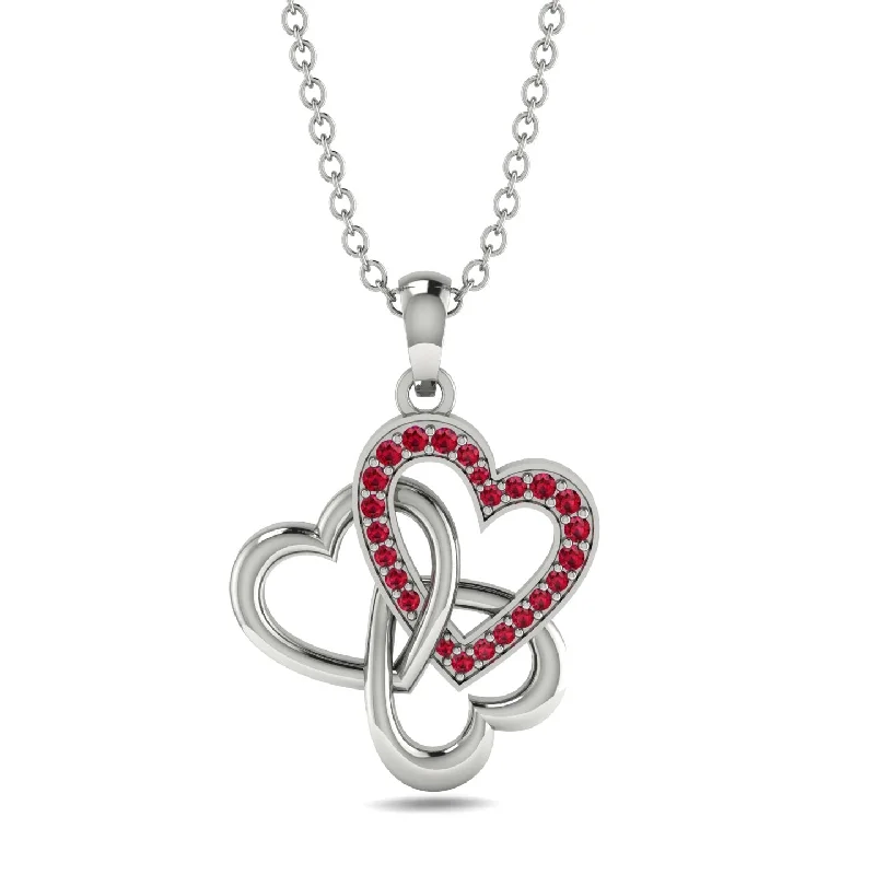 Layered Necklaces For Trendy Looks-Three Hearts Intertwined Ruby Necklace - Harlow No. 12