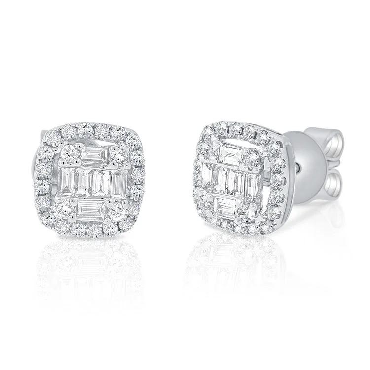 Elegant Drop Earrings For Weddings-14K White Gold Diamond Cluster Earrings