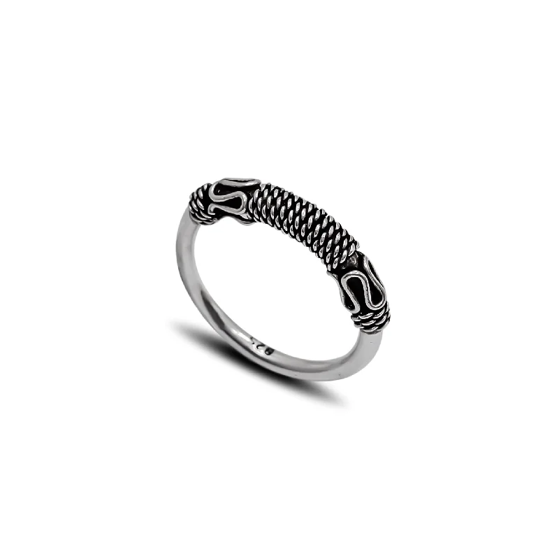 Boho Style Rings For Casual Fashion-Antique Finish Rope Texture Ring (Silver)