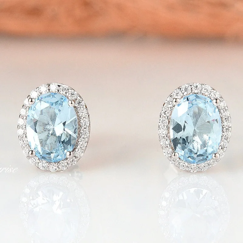 Sparkling Crystal Earrings For New Year-Iris Aquamarine Earrings- Sterling Silver