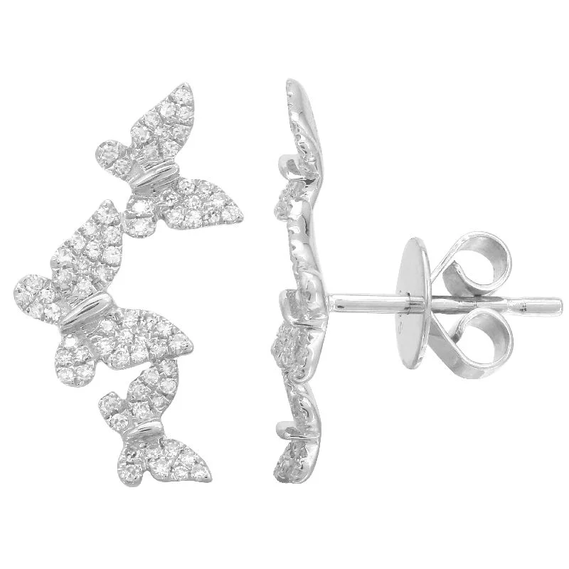 Modern Resin Earrings For Bold Statements-14K White Gold Diamond Triple Butterfly Earrings