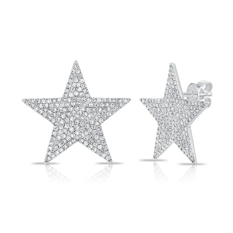 Cool Huggie Earrings For Modern Vibes-14K White Gold Diamond Extra Large Star Earrings