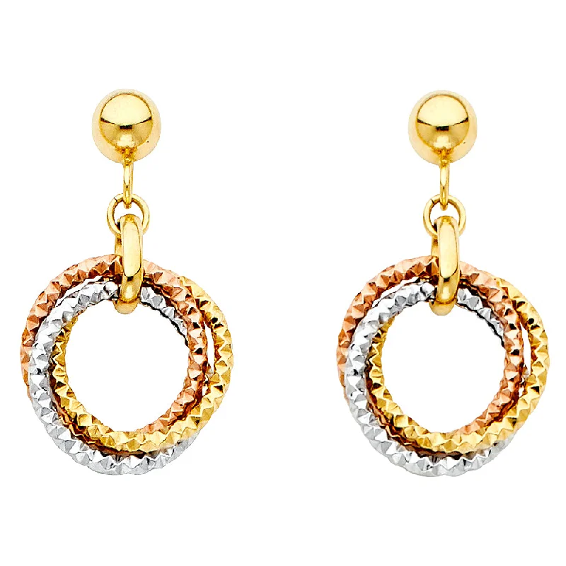 Dazzling Drop Earrings For Special Occasions-14K 3C Hanging 3 Rings Earrings