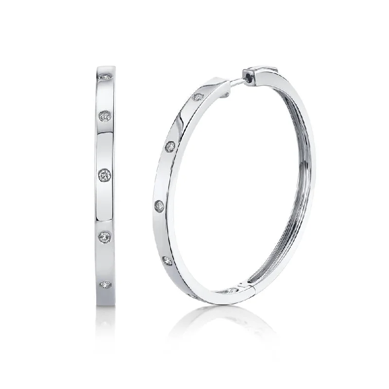 Large Resin Earrings For Artistic Fashion-14K White Gold Diamond Hoop Earrings