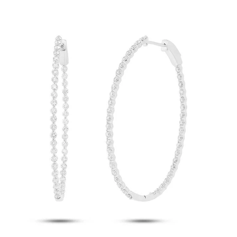 Crystal Drop Earrings For Elegant Look-14K White Gold Diamond Inside & Outside Oval Hoop Earrings