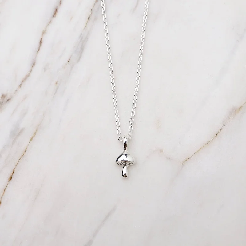 Personalized Infinity Pendant Necklaces For Gifts-Tiny Mushroom Necklace - Sterling Silver