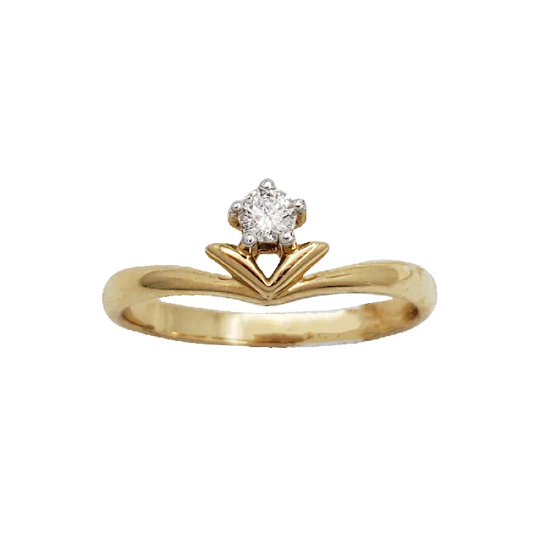 Elegant Gold Cocktail Rings For Evening Wear-Diamond Flower Ring (14K)