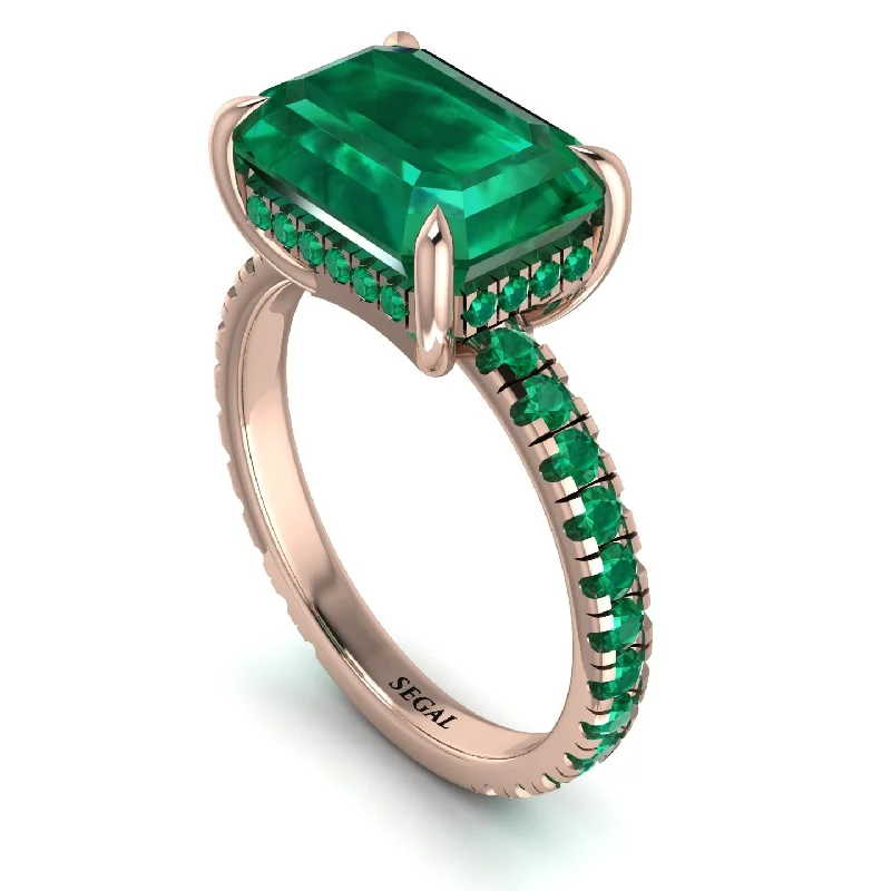 Engraved Wedding Rings For Personalized Touch-Emerald-Cut Emerald Pavé Engagement Ring - Daphne No. 20