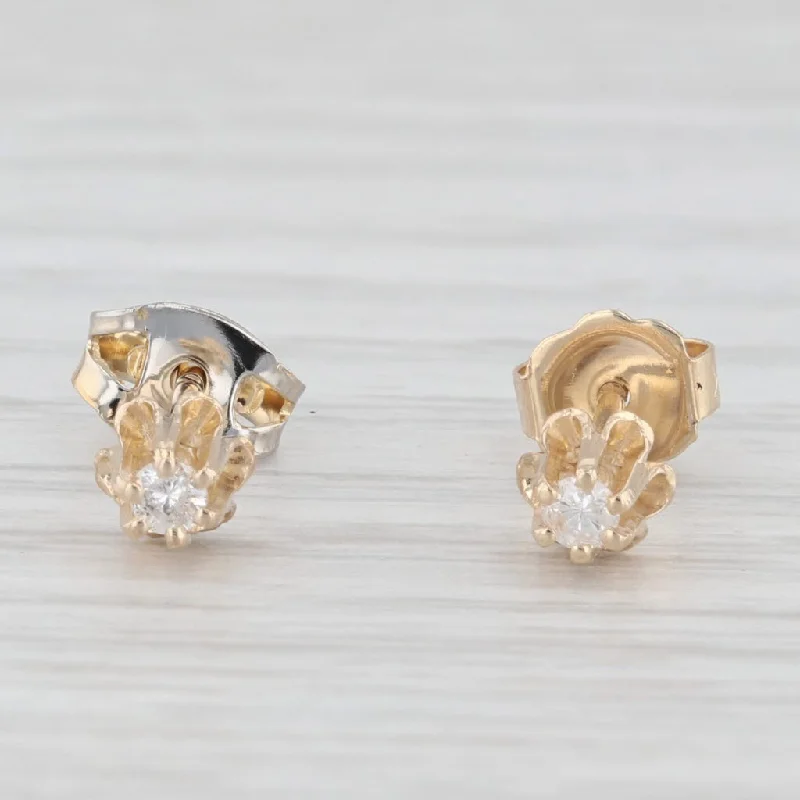 Classic Silver Earrings For Timeless Elegance-Small Diamond Buttercup Stud Earrings 14k Yellow Gold Round Solitaires