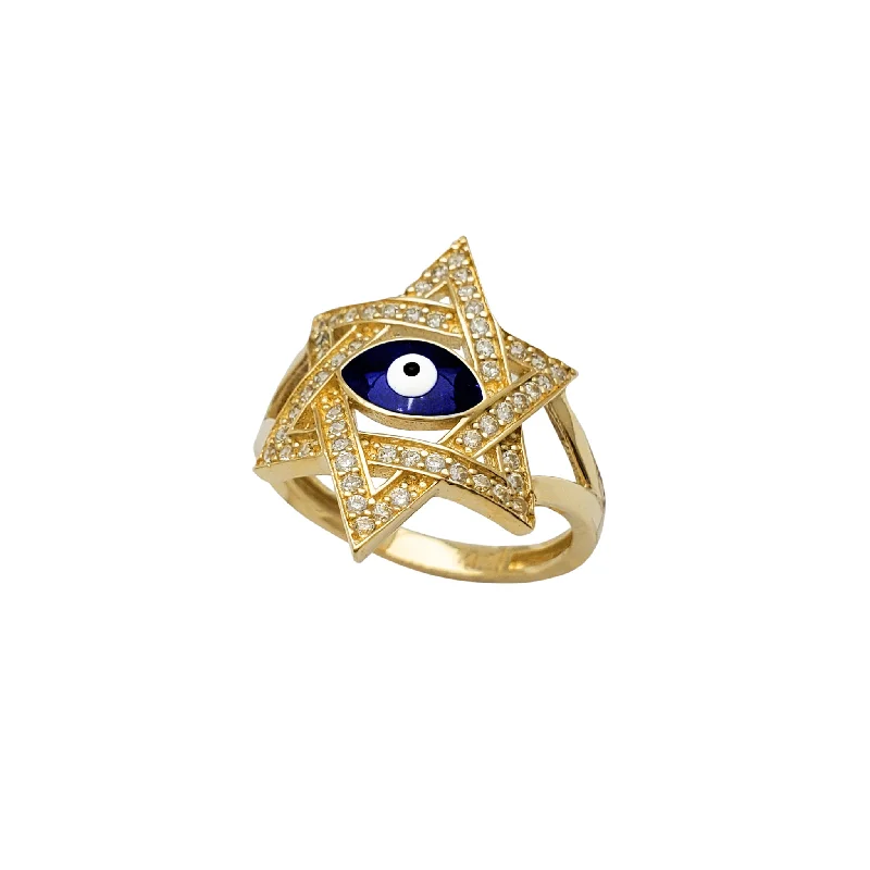 Classic Wedding Rings For Him and Her-Zirconia Star of David Evil Eye Ring (14K)