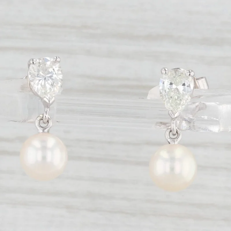 Classic Stud Earrings For Timeless Style-Diamond Teardrop Pearl Dangle Earrings 14k White Gold Pierced Stud Drops