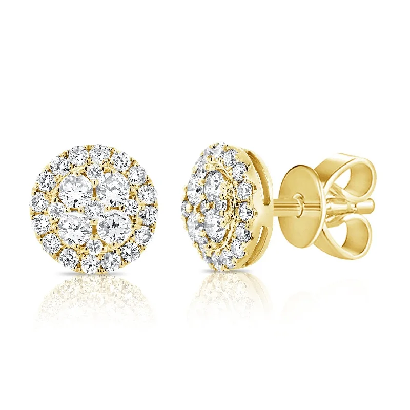 Affordable Hoop Earrings For Fashion Lovers-14K Yellow Gold Diamond Cluster Disc Earrings