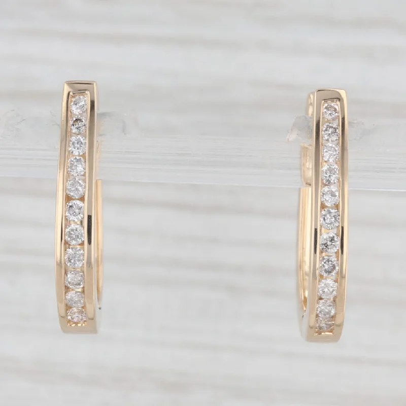 Luxury Gold Earrings For Special Occasions-0.50ctw Diamond Journey Oval Hoop Earrings 14k Yellow Gold Snap Top Hoops